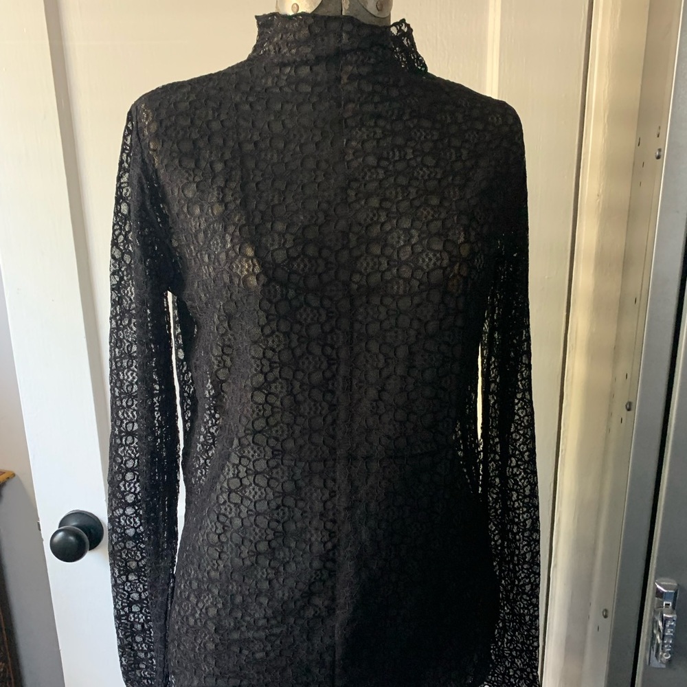 Zara sheer textured lace turtleneck with lettuce edge